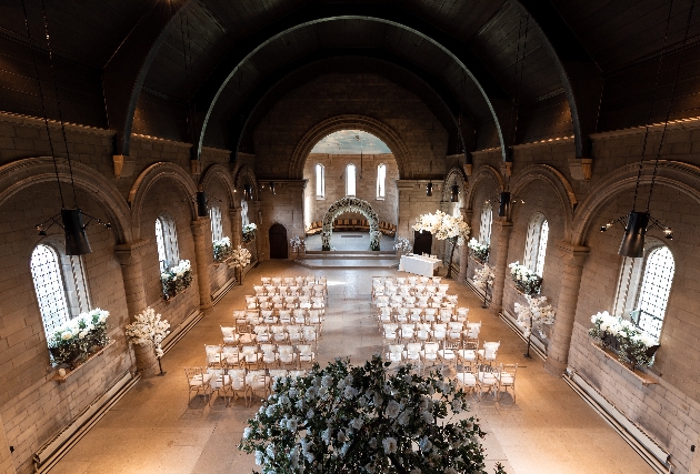 Interior of Sneaton Castle wedding venue set up for ceremony